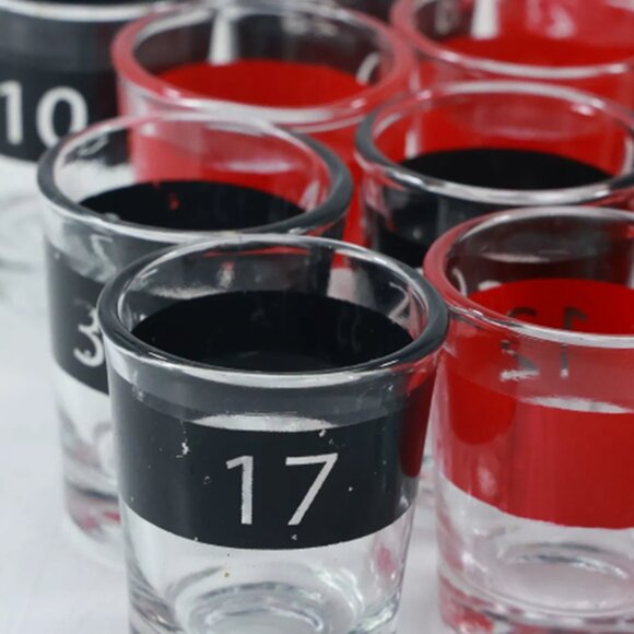 16 Roulette Numbered Red and Black Drinking Shot Glasses - Picture 11 of 15